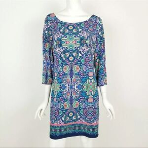 Laundry Shelli Segal Womens Size Medium Blue & Green Floral Paisley Shift Dress